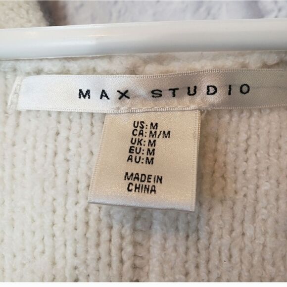 MAX STUDIO Hooded Open Front Long Vest Sweater Medium - Picture 4 of 6